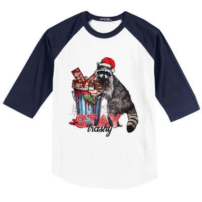 Christmas Snack Stay Funny Trashy Raccoon Opossums Santa Hat Baseball Sleeve Shirt