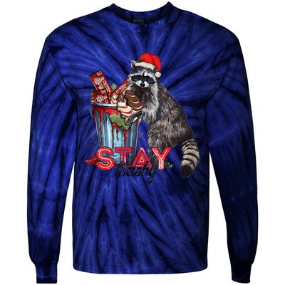 Christmas Snack Stay Funny Trashy Raccoon Opossums Santa Hat Tie-Dye Long Sleeve Shirt