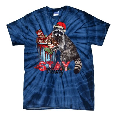 Christmas Snack Stay Funny Trashy Raccoon Opossums Santa Hat Tie-Dye T-Shirt