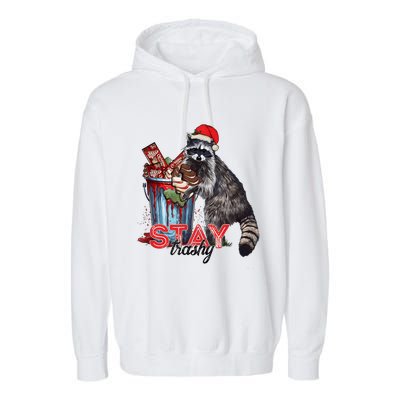 Christmas Snack Stay Funny Trashy Raccoon Opossums Santa Hat Garment-Dyed Fleece Hoodie