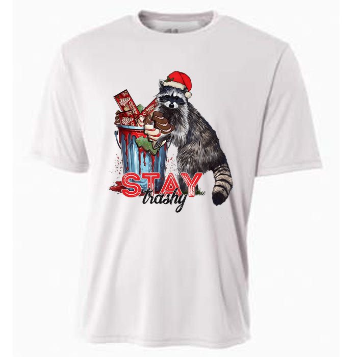 Christmas Snack Stay Funny Trashy Raccoon Opossums Santa Hat Cooling Performance Crew T-Shirt