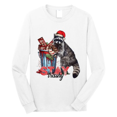 Christmas Snack Stay Funny Trashy Raccoon Opossums Santa Hat Long Sleeve Shirt