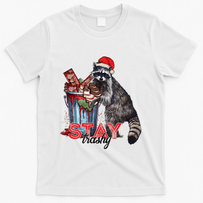 Christmas Snack Stay Funny Trashy Raccoon Opossums Santa Hat T-Shirt