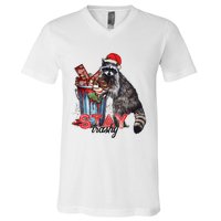 Christmas Snack Stay Funny Trashy Raccoon Opossums Santa Hat V-Neck T-Shirt