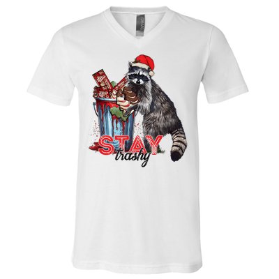 Christmas Snack Stay Funny Trashy Raccoon Opossums Santa Hat V-Neck T-Shirt