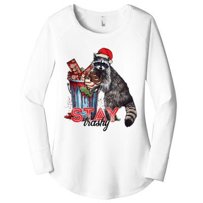 Christmas Snack Stay Funny Trashy Raccoon Opossums Santa Hat Women's Perfect Tri Tunic Long Sleeve Shirt