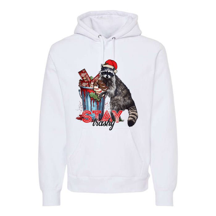 Christmas Snack Stay Funny Trashy Raccoon Opossums Santa Hat Premium Hoodie