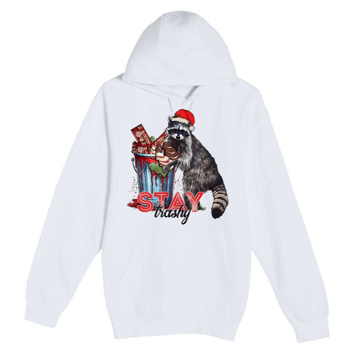 Christmas Snack Stay Funny Trashy Raccoon Opossums Santa Hat Premium Pullover Hoodie