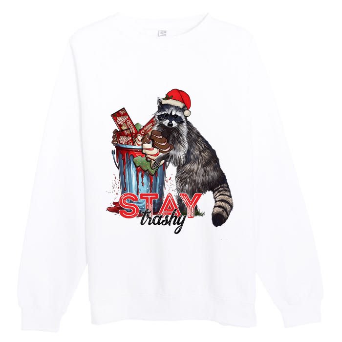 Christmas Snack Stay Funny Trashy Raccoon Opossums Santa Hat Premium Crewneck Sweatshirt