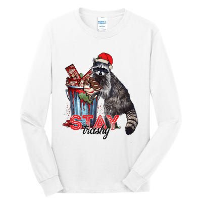 Christmas Snack Stay Funny Trashy Raccoon Opossums Santa Hat Tall Long Sleeve T-Shirt