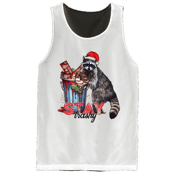 Christmas Snack Stay Funny Trashy Raccoon Opossums Santa Hat Mesh Reversible Basketball Jersey Tank