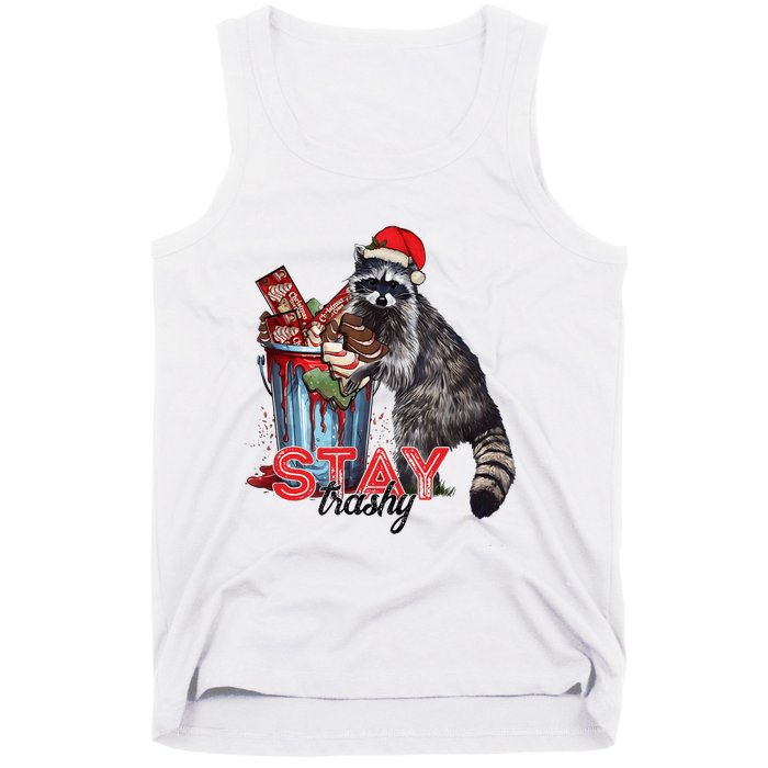 Christmas Snack Stay Funny Trashy Raccoon Opossums Santa Hat Tank Top