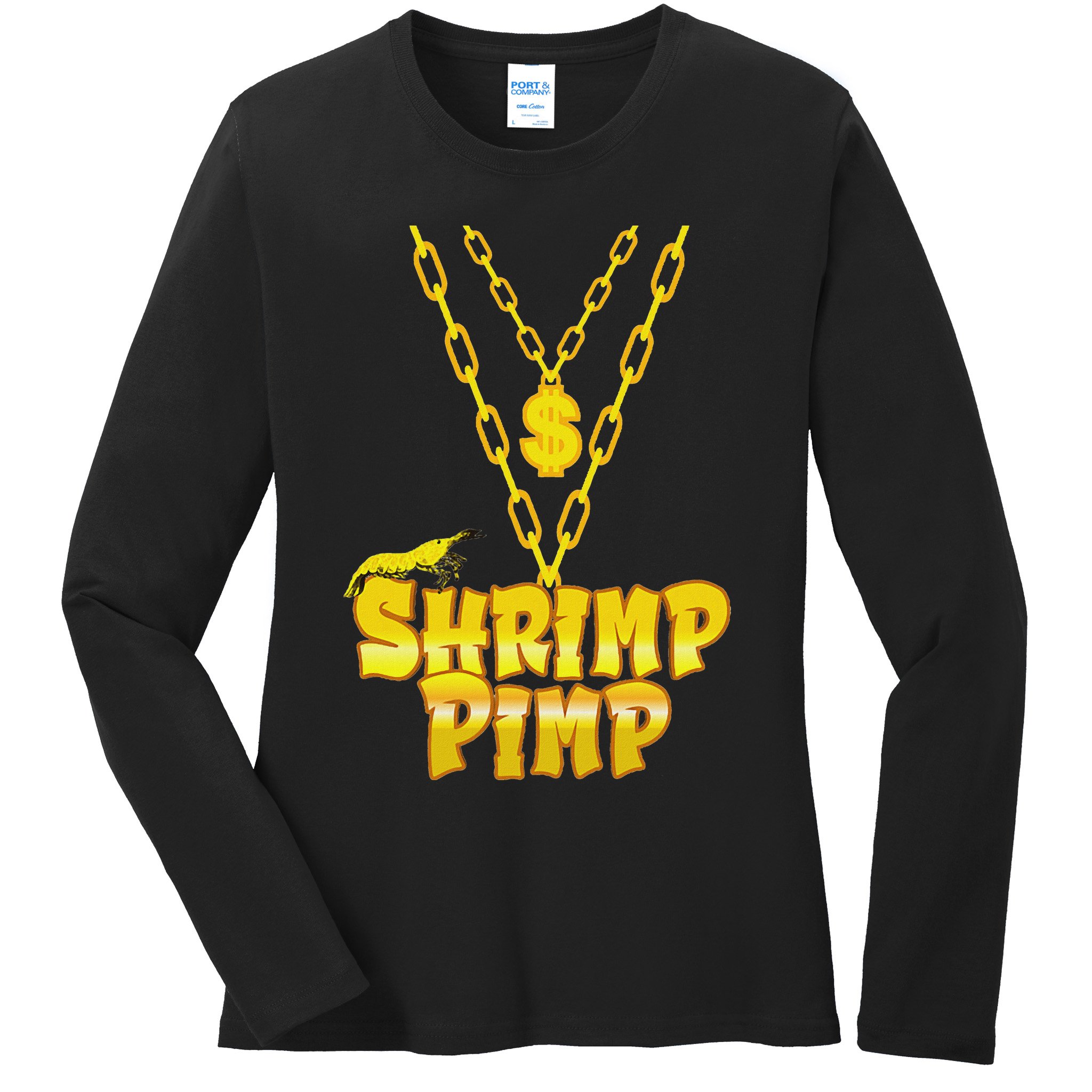 Cherry Shrimp Shrimp Pimp Necklace Funny Aquarium Jewelry Ladies Long Sleeve Shirt
