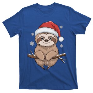 Christmas Sloth Santa Hat Snowflakes Happy Sloth Xmas Gift T-Shirt