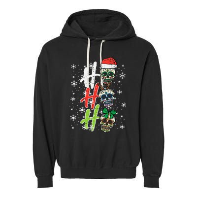 Christmas Sugar Skull Ho Ho Ho Xmas Mexican Garment-Dyed Fleece Hoodie