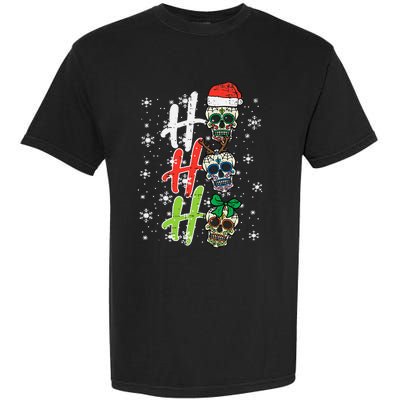 Christmas Sugar Skull Ho Ho Ho Xmas Mexican Garment-Dyed Heavyweight T-Shirt