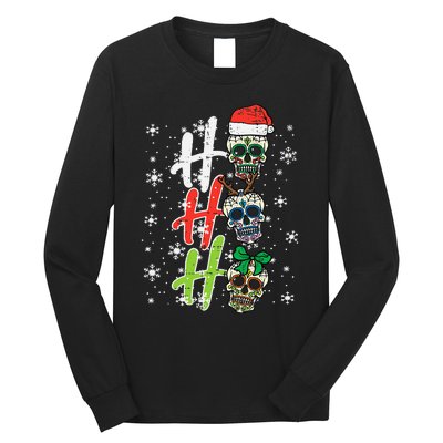 Christmas Sugar Skull Ho Ho Ho Xmas Mexican Long Sleeve Shirt