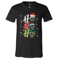 Christmas Sugar Skull Ho Ho Ho Xmas Mexican V-Neck T-Shirt