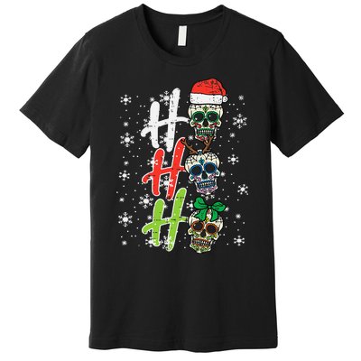 Christmas Sugar Skull Ho Ho Ho Xmas Mexican Premium T-Shirt