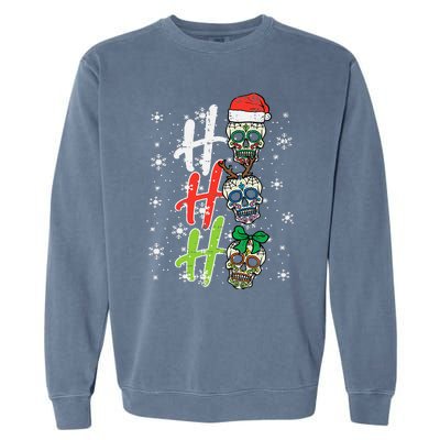 Christmas Sugar Skull Ho Ho Ho Xmas Mexican Garment-Dyed Sweatshirt