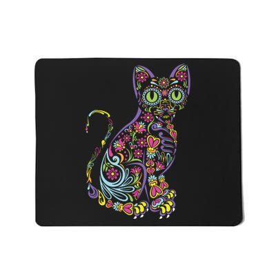 Cat Sugar Skull Dia De Los Muertos Cute Mexican Day Of Dead Mousepad