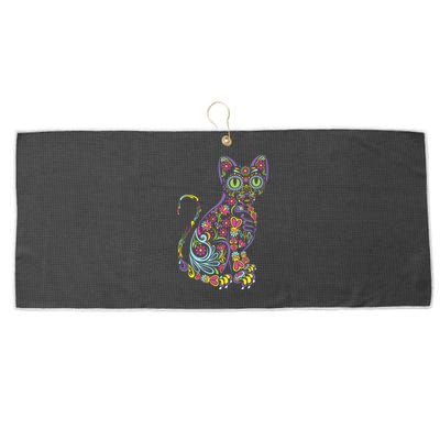 Cat Sugar Skull Dia De Los Muertos Cute Mexican Day Of Dead Large Microfiber Waffle Golf Towel