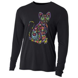 Cat Sugar Skull Dia De Los Muertos Cute Mexican Day Of Dead Cooling Performance Long Sleeve Crew