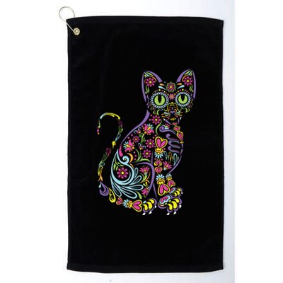 Cat Sugar Skull Dia De Los Muertos Cute Mexican Day Of Dead Platinum Collection Golf Towel