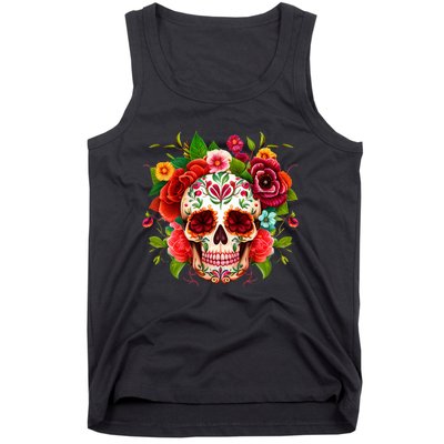 Colorful Sugar Skull Watercolor Clipart Tank Top