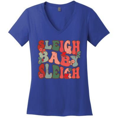 Christmas Sleigh Sleigh Groovy Xmas Cute Gift Women's V-Neck T-Shirt