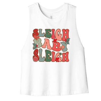 Christmas Sleigh Sleigh Groovy Xmas Cute Gift Women's Racerback Cropped Tank