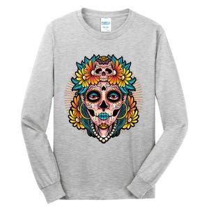 Catrina Sugar Skull Dia De Los Muertos Tall Long Sleeve T-Shirt