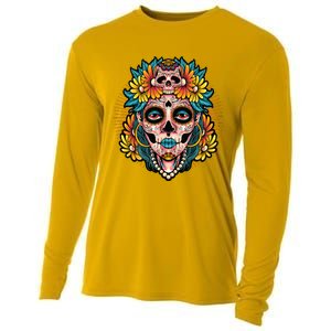 Catrina Sugar Skull Dia De Los Muertos Cooling Performance Long Sleeve Crew