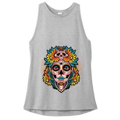 Catrina Sugar Skull Dia De Los Muertos Ladies PosiCharge Tri-Blend Wicking Tank
