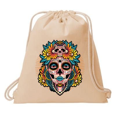 Catrina Sugar Skull Dia De Los Muertos Drawstring Bag
