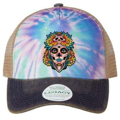 Catrina Sugar Skull Dia De Los Muertos Legacy Tie Dye Trucker Hat