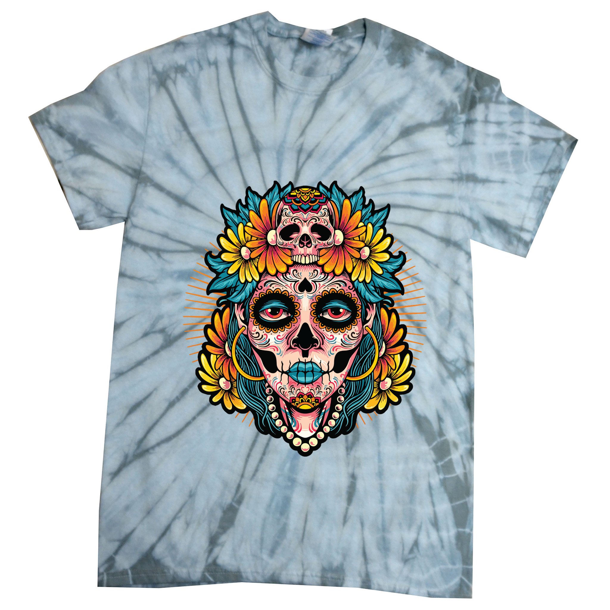 Catrina Sugar Skull Dia De Los Muertos Tie-Dye T-Shirt