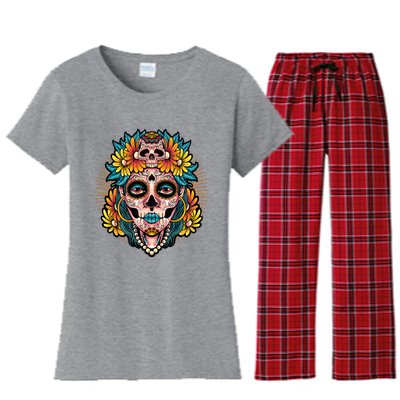 Catrina Sugar Skull Dia De Los Muertos Women's Flannel Pajama Set