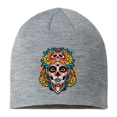 Catrina Sugar Skull Dia De Los Muertos Sustainable Beanie
