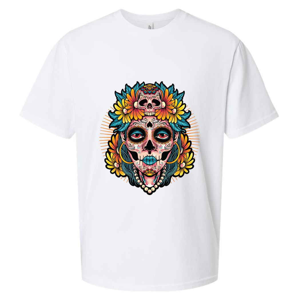 Catrina Sugar Skull Dia De Los Muertos Sueded Cloud Jersey T-Shirt