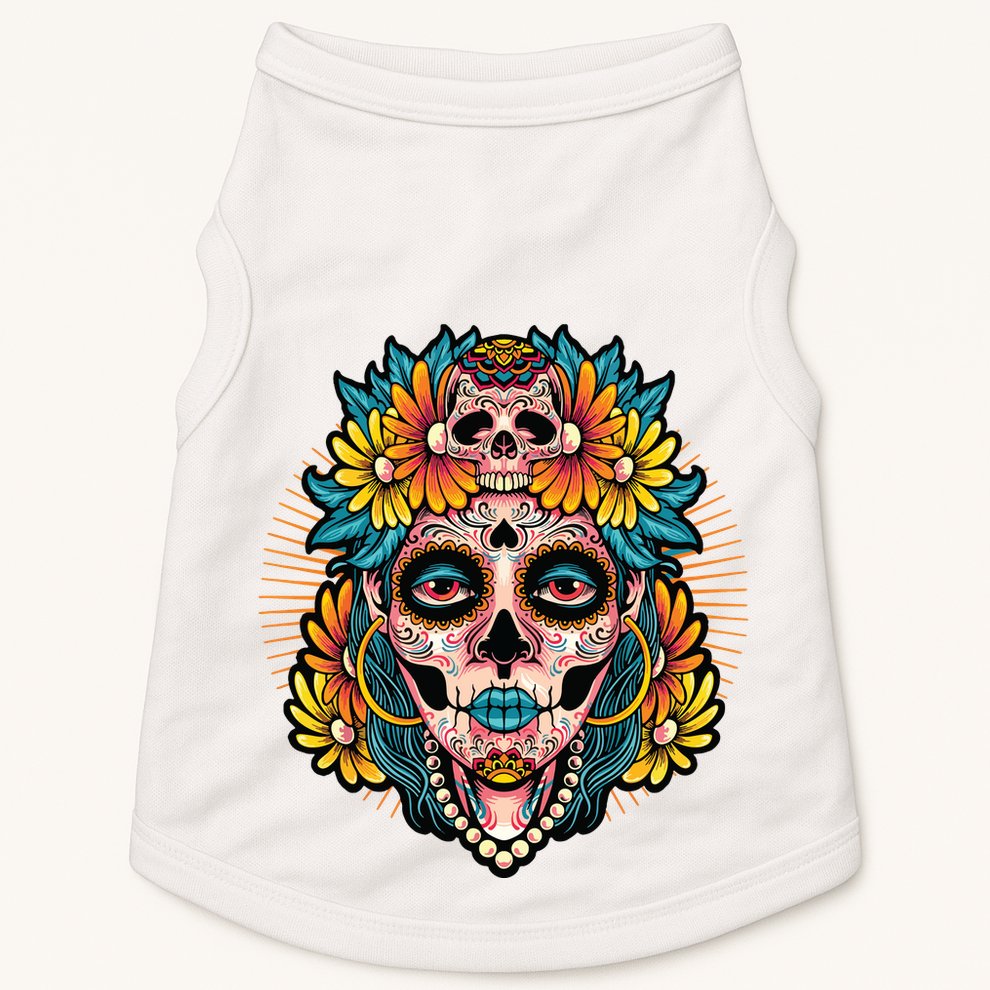 Catrina Sugar Skull Dia De Los Muertos Doggie Tank