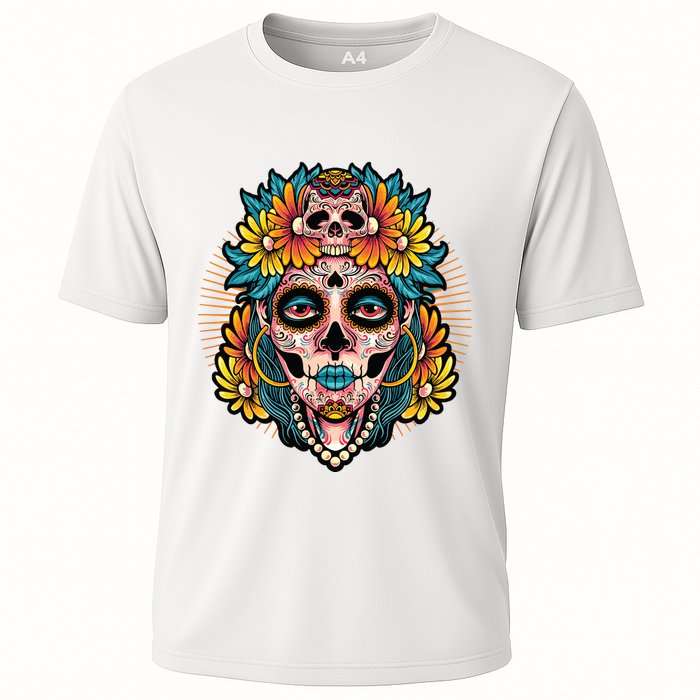 Catrina Sugar Skull Dia De Los Muertos Cooling Performance Crew T-Shirt