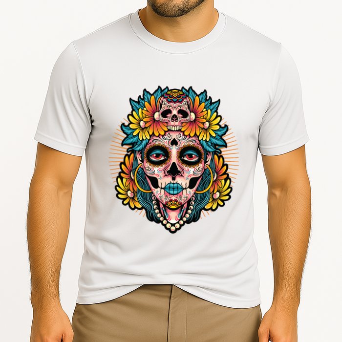 Catrina Sugar Skull Dia De Los Muertos Cooling Performance Crew T-Shirt