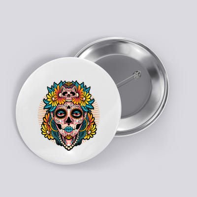 Catrina Sugar Skull Dia De Los Muertos Button