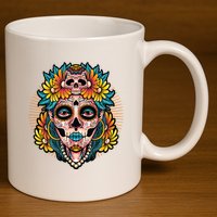 Catrina Sugar Skull Dia De Los Muertos 11oz C Handle Ceramic Mug