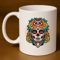 Catrina Sugar Skull Dia De Los Muertos 11oz C Handle Ceramic Mug
