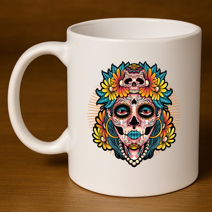 Catrina Sugar Skull Dia De Los Muertos 11oz C Handle Ceramic Mug