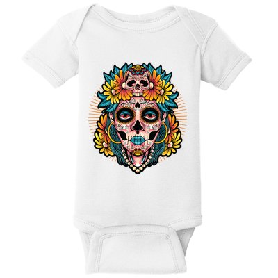 Catrina Sugar Skull Dia De Los Muertos Baby Bodysuit