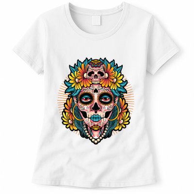 Catrina Sugar Skull Dia De Los Muertos Womens T-Shirt