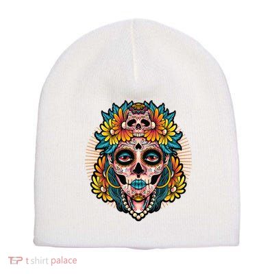 Catrina Sugar Skull Dia De Los Muertos Short Acrylic Beanie